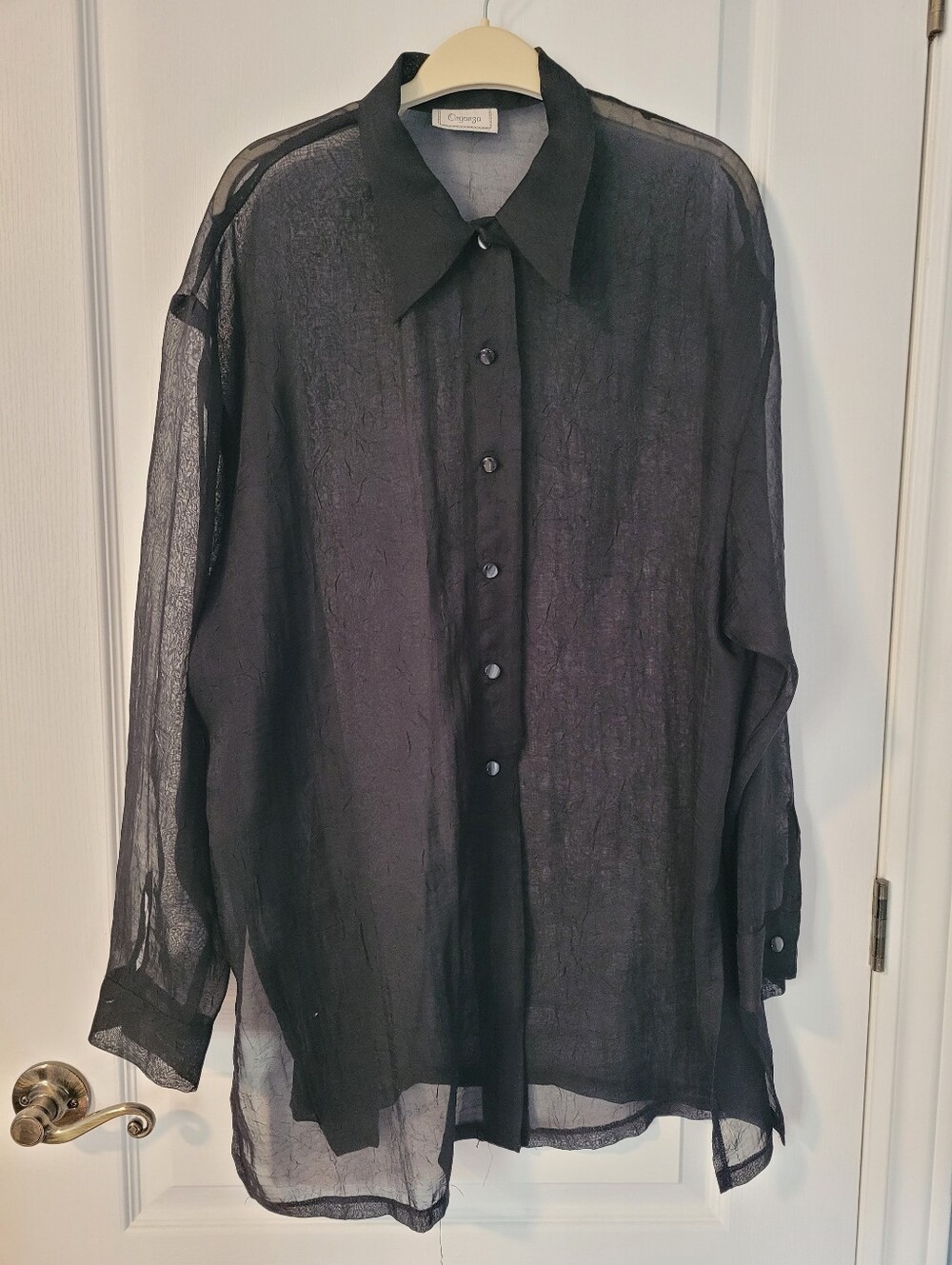 GANZ Black Sheer Collared Shirt